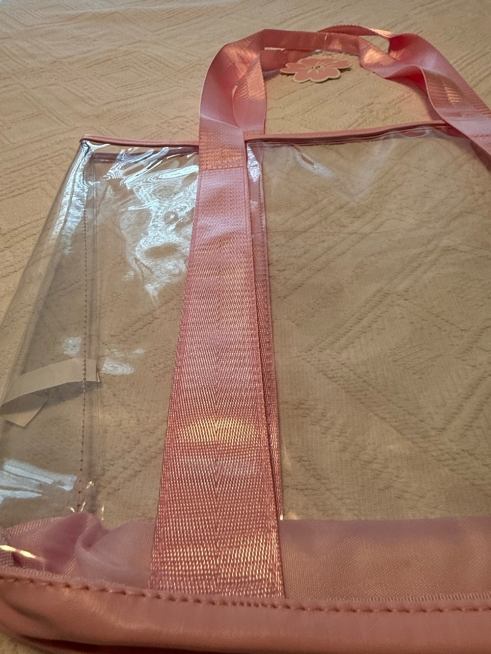 Tote bag - clear w/pink handles straps. 19x14x3. New w/tags. No flaws. - Picture 2 of 11